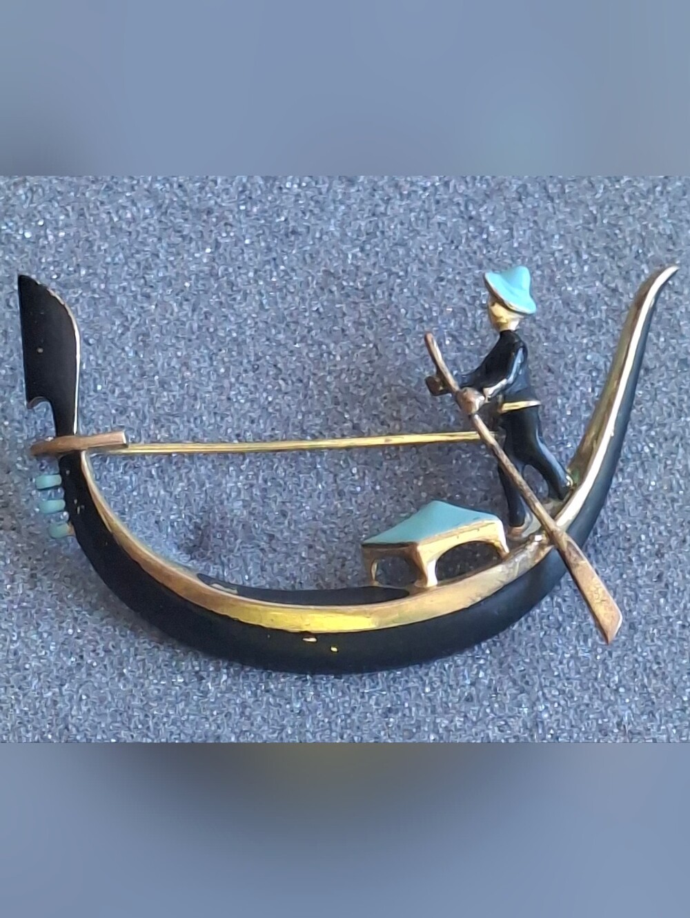 Vintage  Germany Gondolier Brooch, Black And Blue Enamel